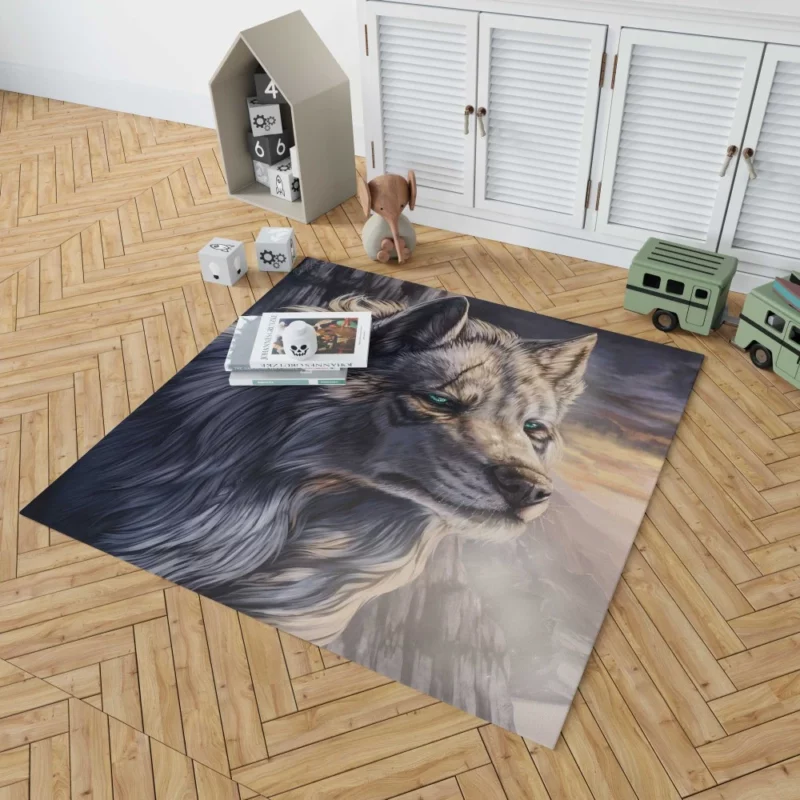 Fantasy Wolf Mystic Landscape Rug 1