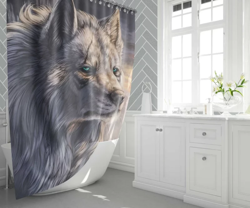 Fantasy Wolf Mystic Landscape Shower Curtain 1