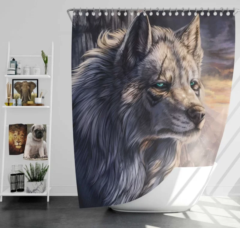 Fantasy Wolf Mystic Landscape Shower Curtain