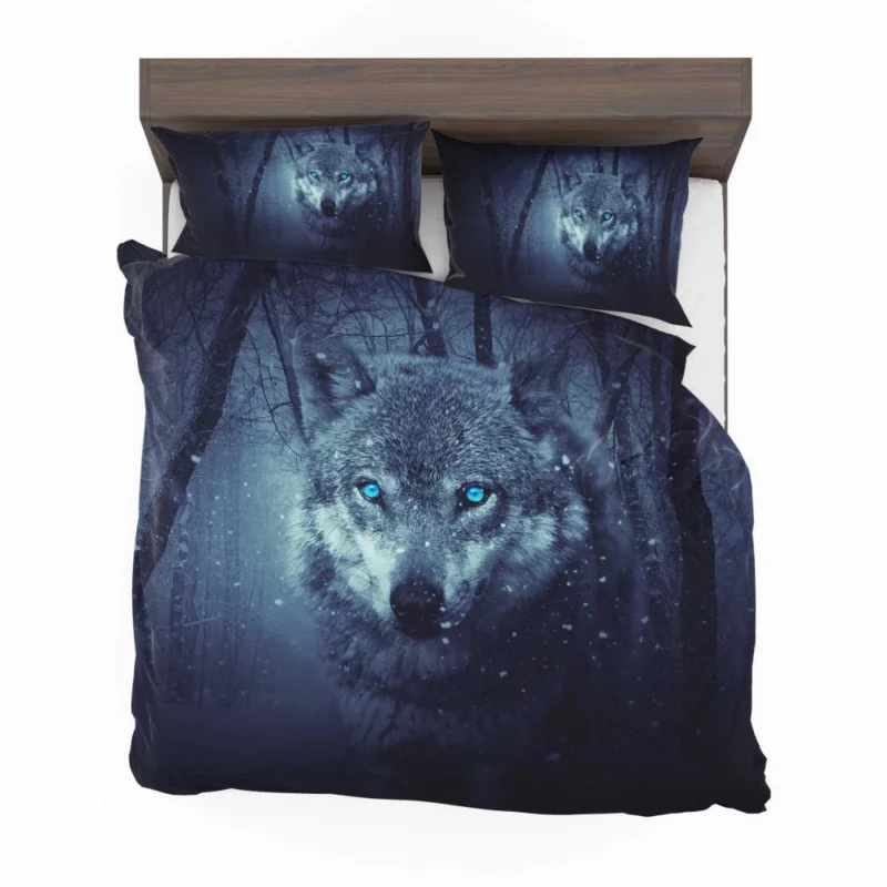 Fantasy Wolf in Winter Forest Enigmatic Aura Bedding Set 1