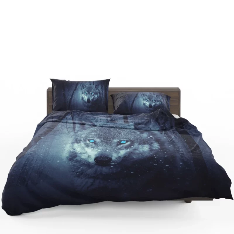 Fantasy Wolf in Winter Forest Enigmatic Aura Bedding Set