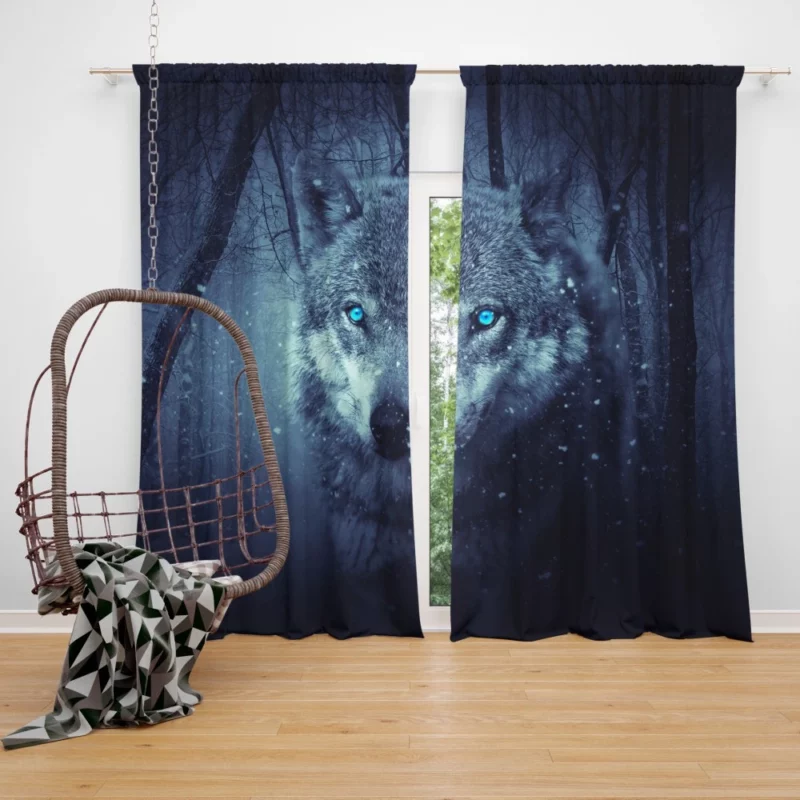 Fantasy Wolf in Winter Forest Enigmatic Aura Curtain