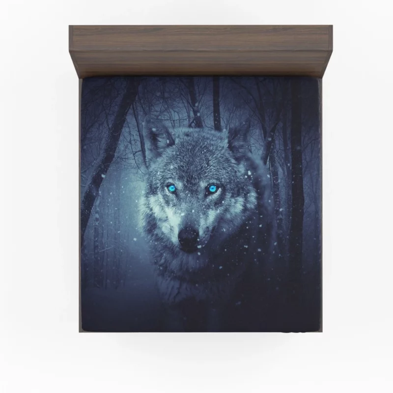 Fantasy Wolf in Winter Forest Enigmatic Aura Fitted Sheet 1