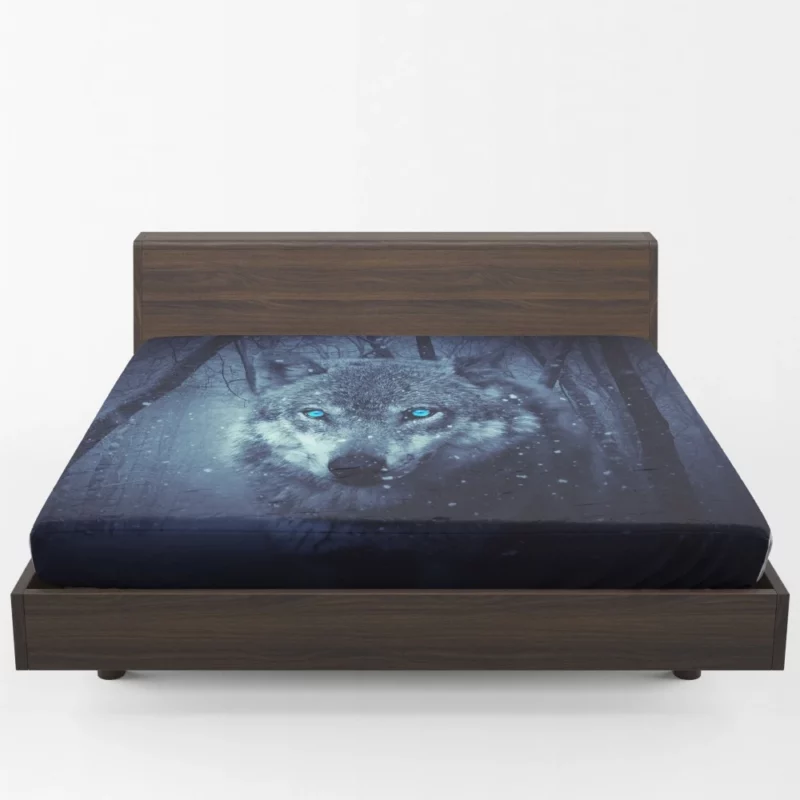 Fantasy Wolf in Winter Forest Enigmatic Aura Fitted Sheet