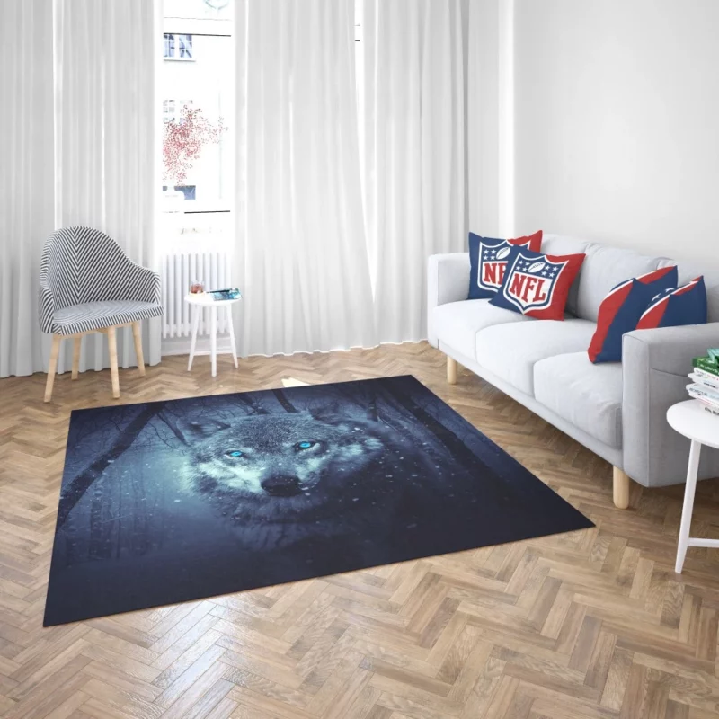 Fantasy Wolf in Winter Forest Enigmatic Aura Rug 2