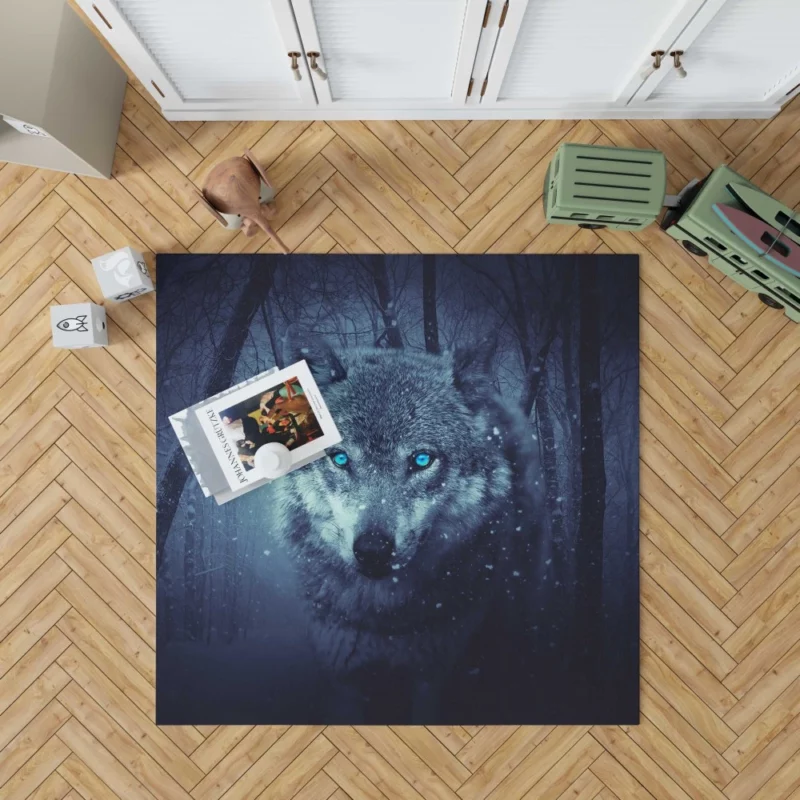 Fantasy Wolf in Winter Forest Enigmatic Aura Rug