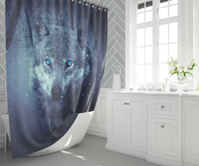 Fantasy Wolf in Winter Forest Enigmatic Aura Shower Curtain 1