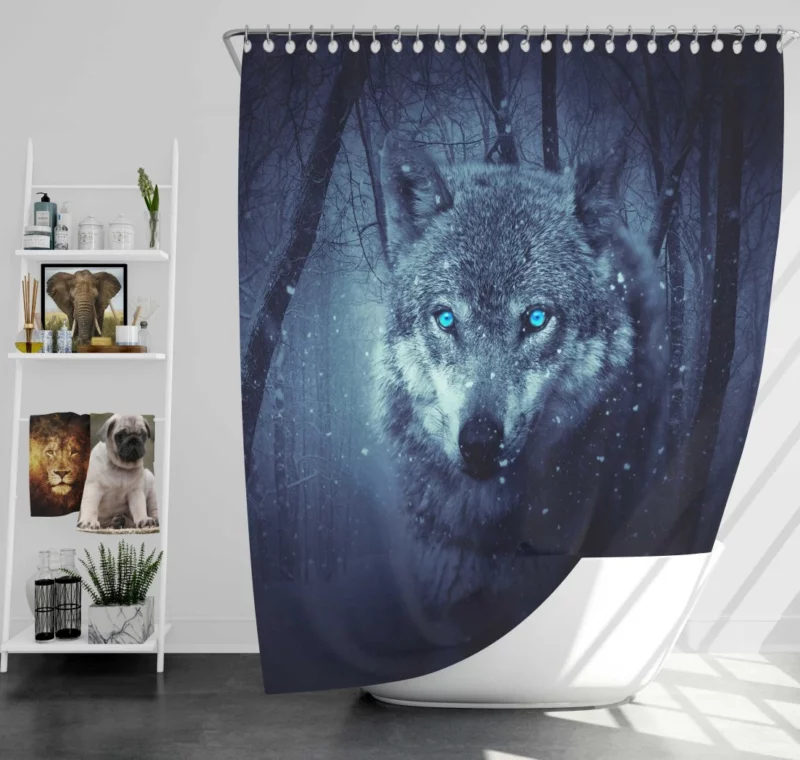 Fantasy Wolf in Winter Forest Enigmatic Aura Shower Curtain