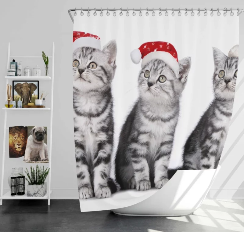 Feline Festive Greetings Santa Whiskers Shower Curtain