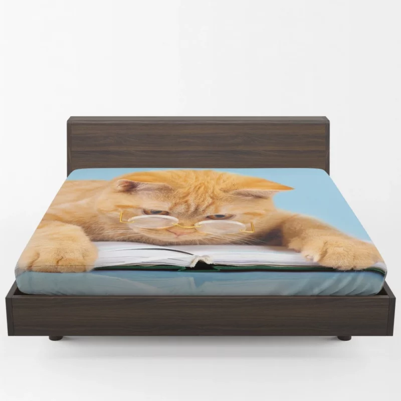 Feline Scholar Glasses & Books Fitted Sheet