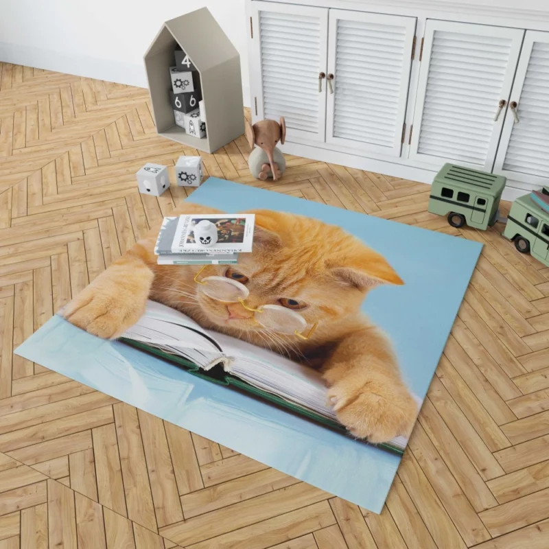 Feline Scholar Glasses & Books Rug 1