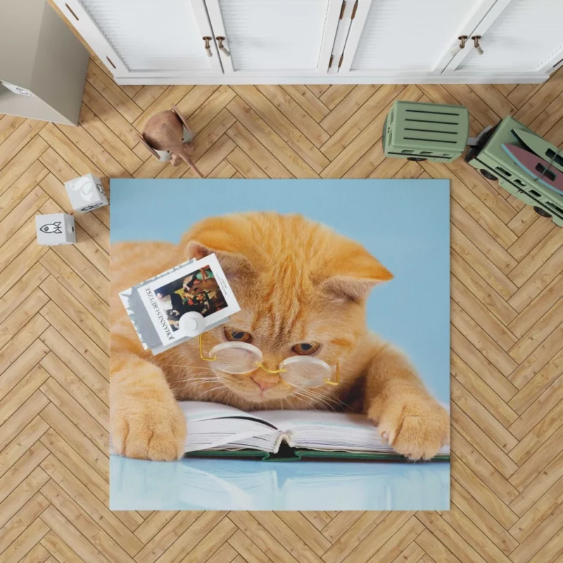 Feline Scholar Glasses & Books Rug