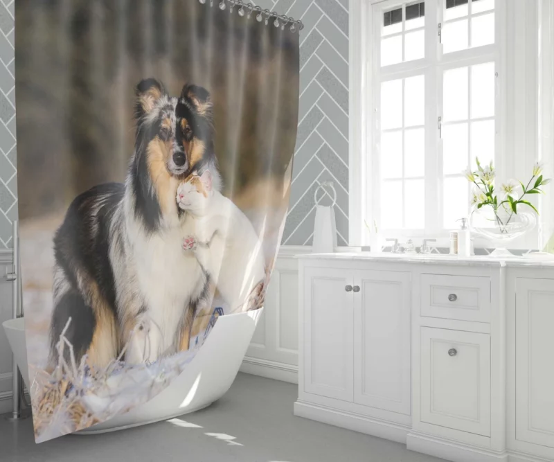 Feline and Canine Companionship Adorable Shower Curtain 1