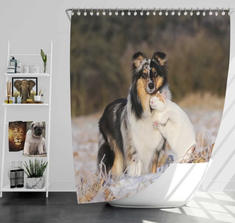 Feline and Canine Companionship Adorable Shower Curtain