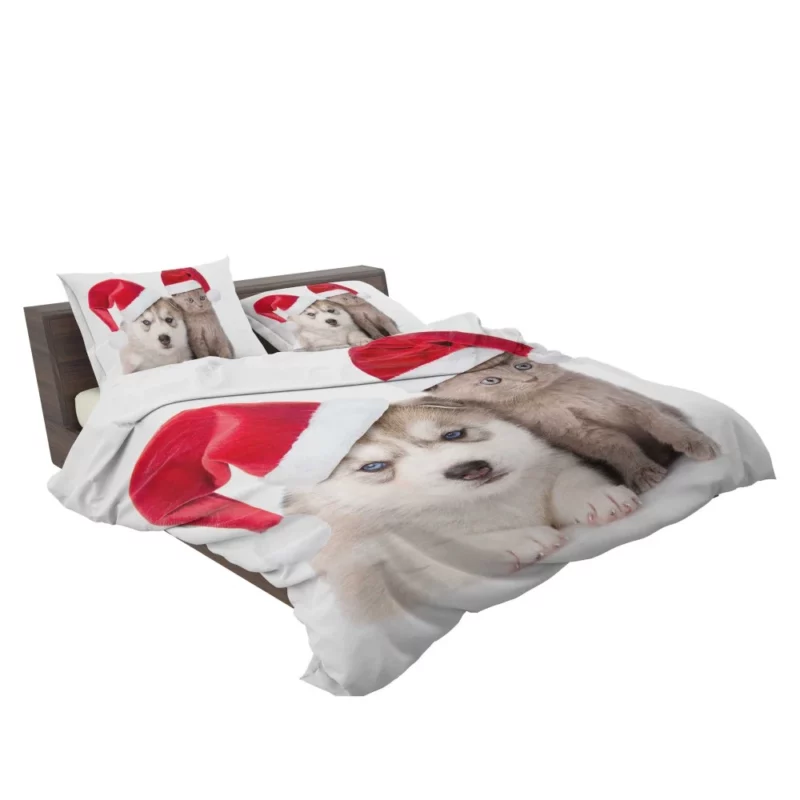 Festive Puppy & Kitten Duo Holiday Joy Bedding Set 2