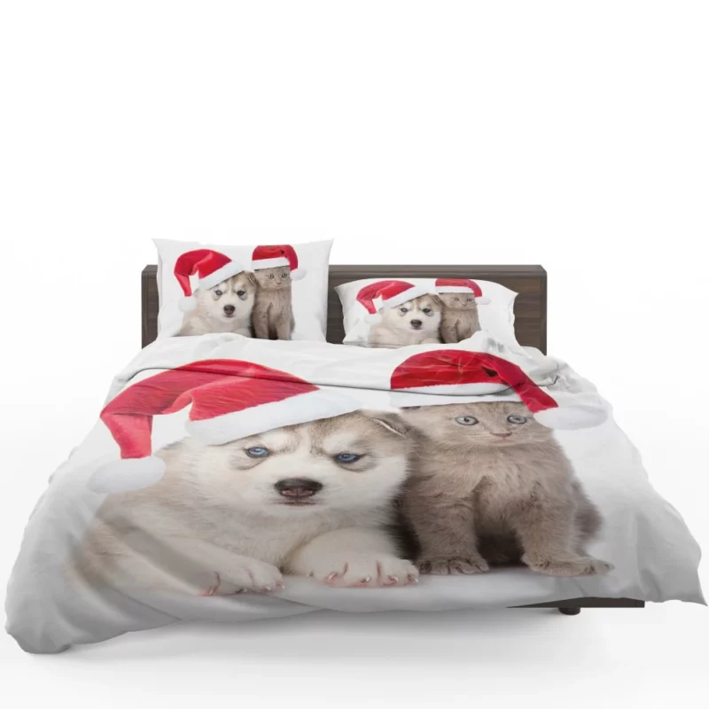 Festive Puppy & Kitten Duo Holiday Joy Bedding Set