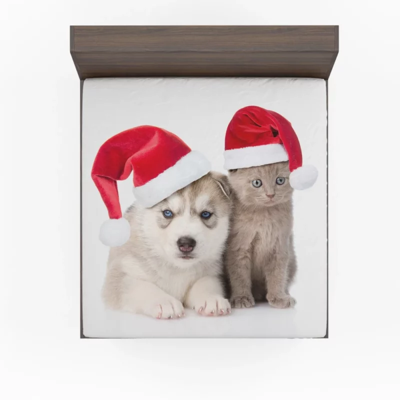 Festive Puppy & Kitten Duo Holiday Joy Fitted Sheet 1