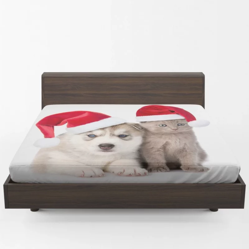 Festive Puppy & Kitten Duo Holiday Joy Fitted Sheet