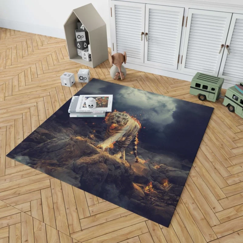 Fiery White Tiger CGI Marvel Rug 1