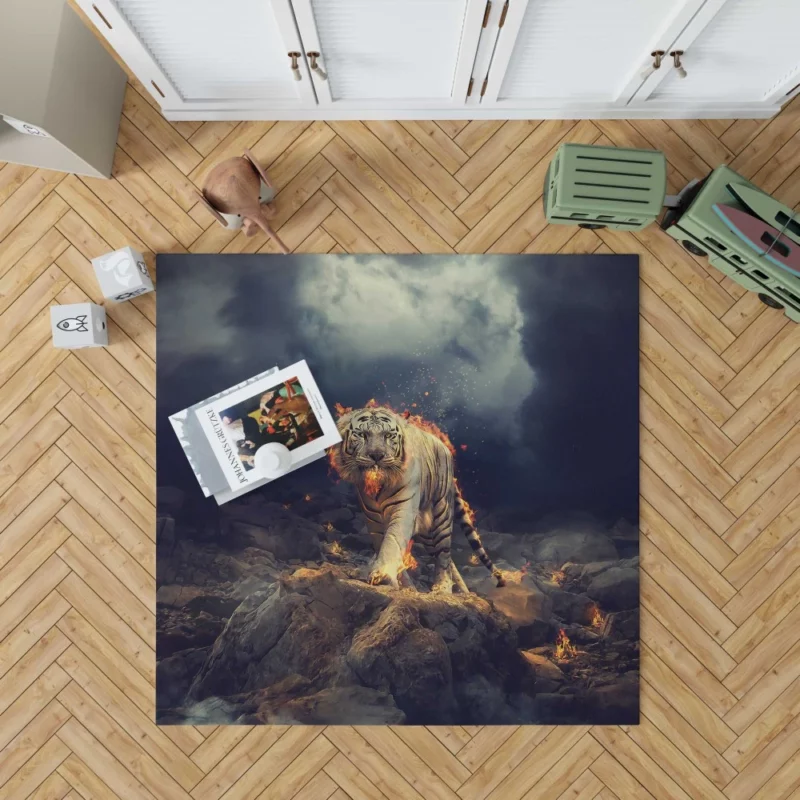 Fiery White Tiger CGI Marvel Rug