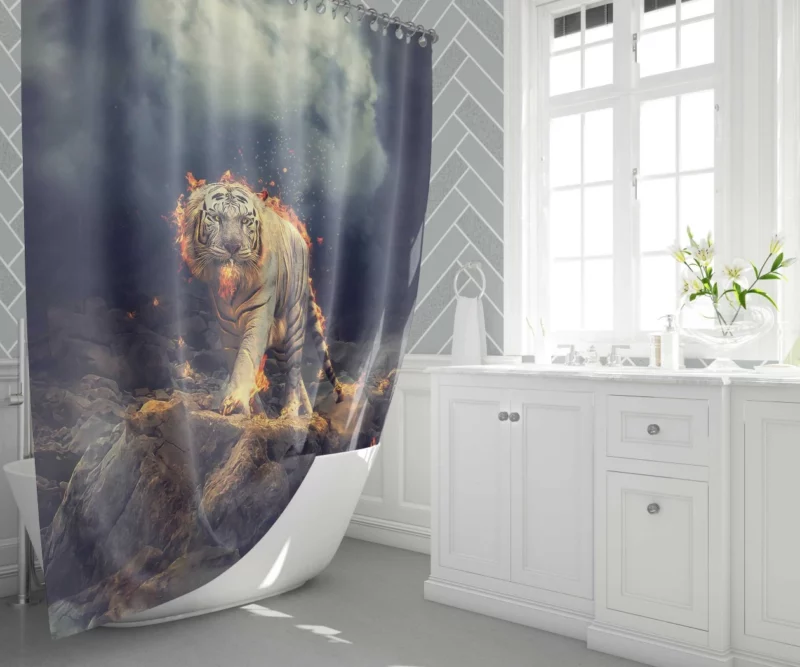 Fiery White Tiger CGI Marvel Shower Curtain 1