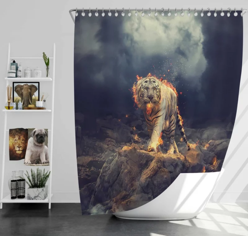 Fiery White Tiger CGI Marvel Shower Curtain