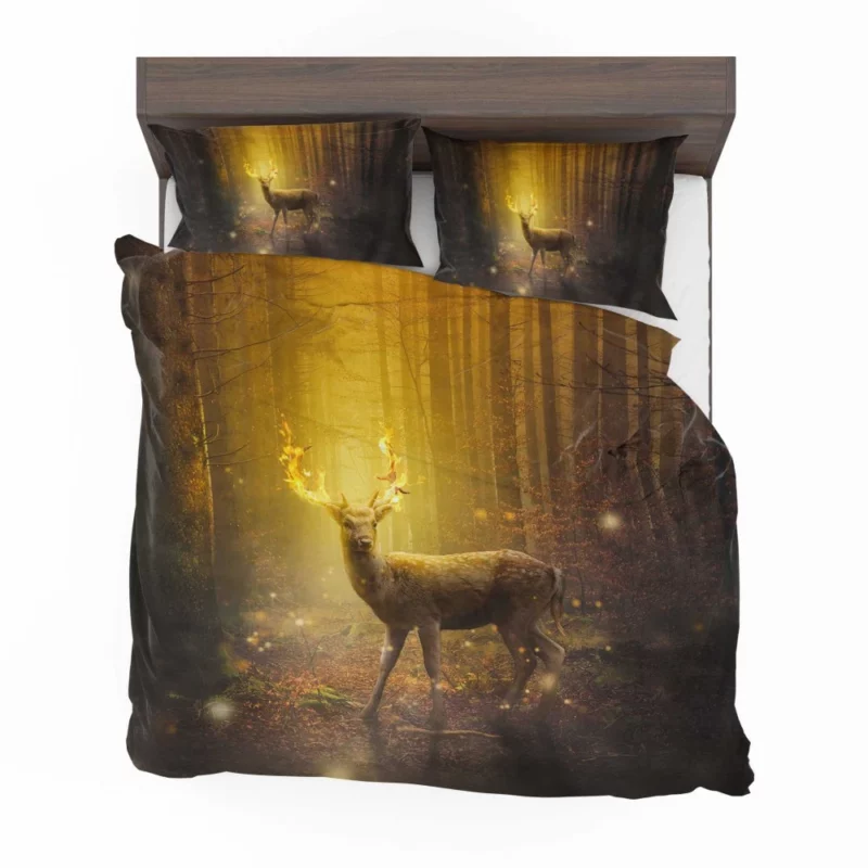 Fire Antlered Fantasy Deer in Forest Bedding Set 1