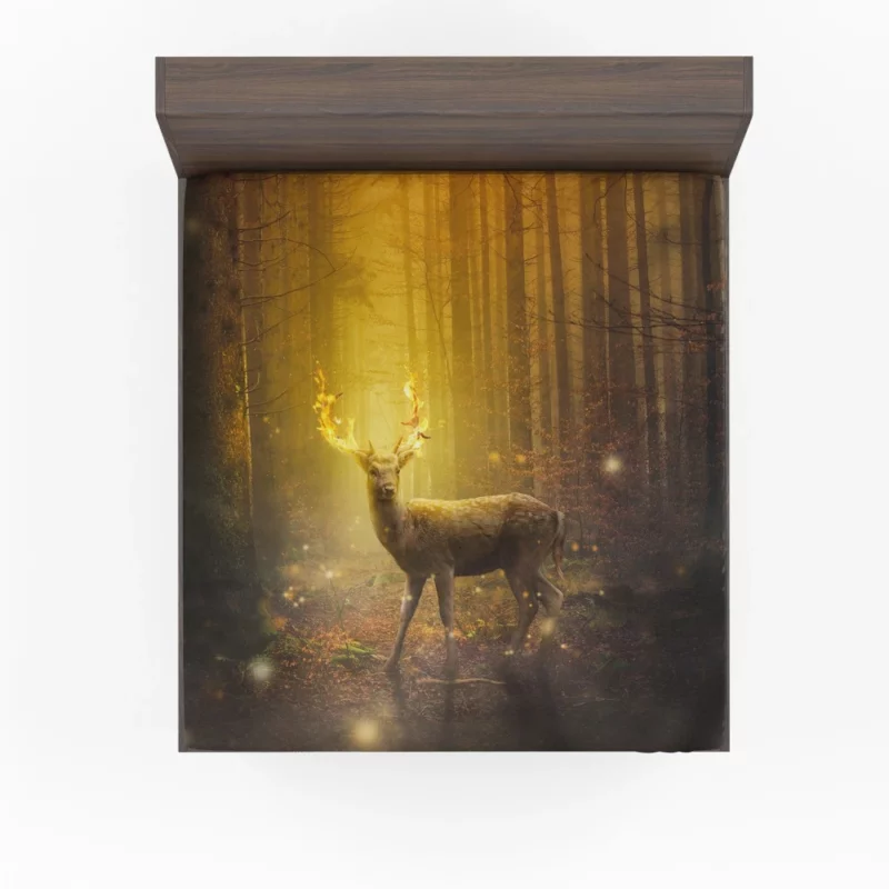 Fire Antlered Fantasy Deer in Forest Fitted Sheet 1