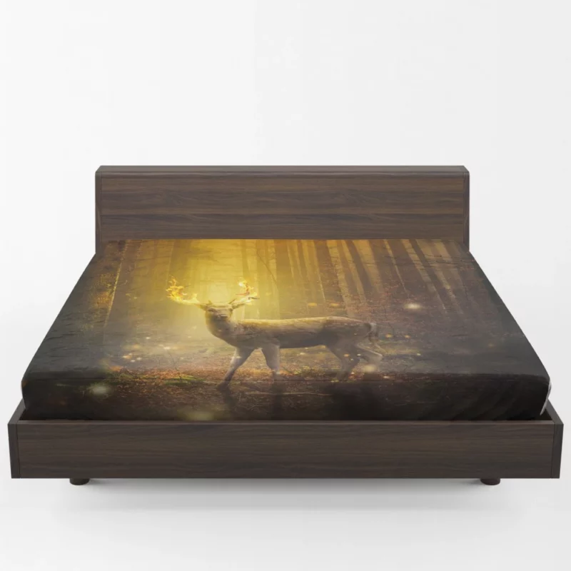 Fire Antlered Fantasy Deer in Forest Fitted Sheet