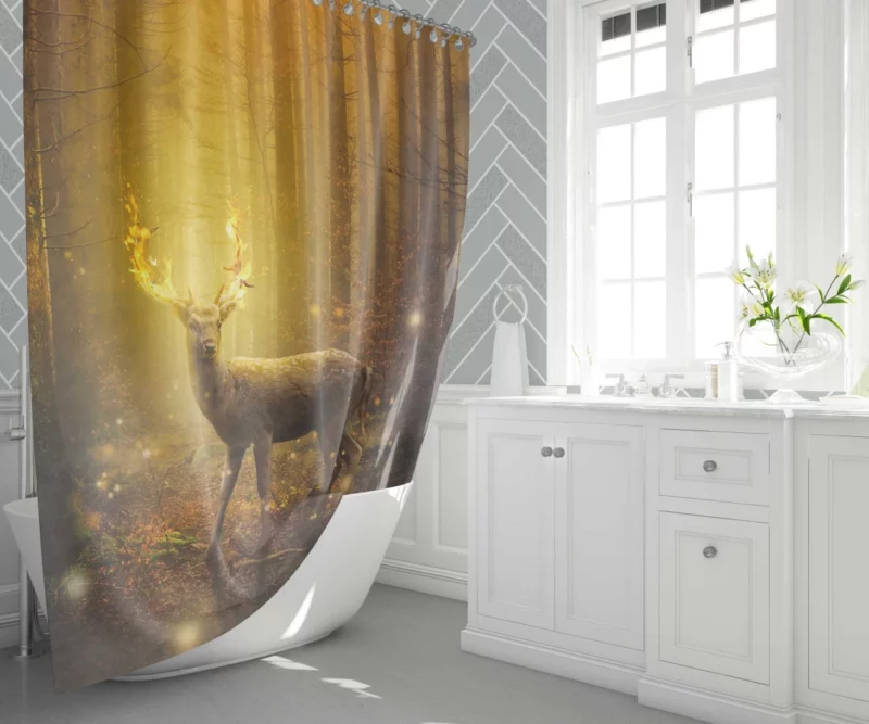 Fire Antlered Fantasy Deer in Forest Shower Curtain 1