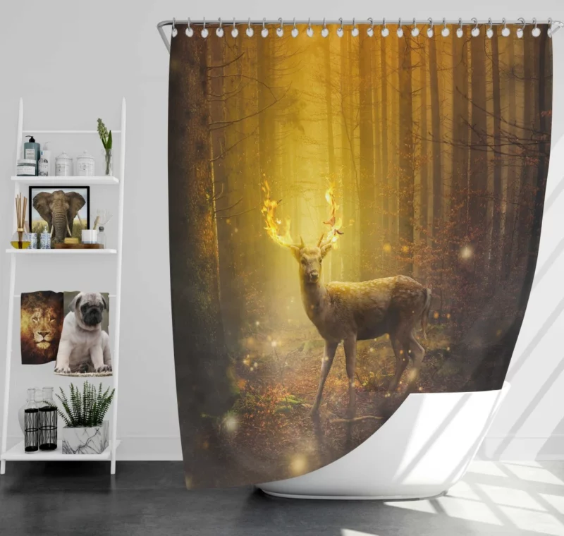 Fire Antlered Fantasy Deer in Forest Shower Curtain