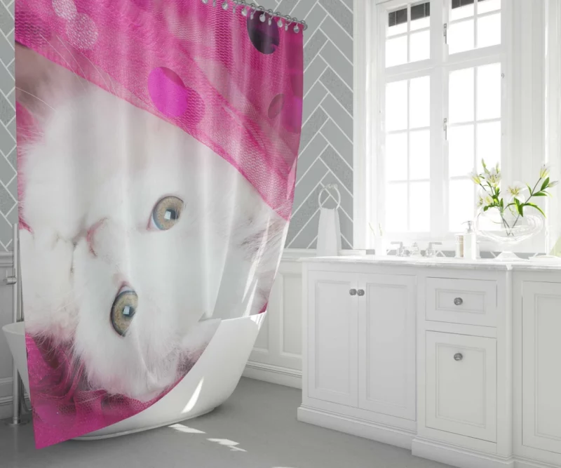 Fluffy White Kitten Innocent Delight Shower Curtain 1