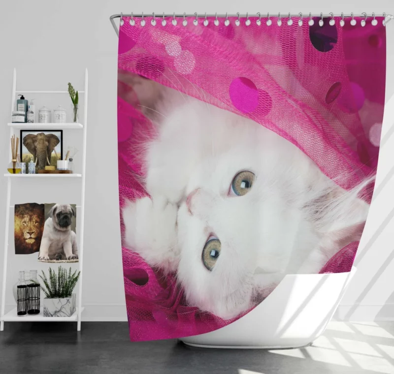 Fluffy White Kitten Innocent Delight Shower Curtain