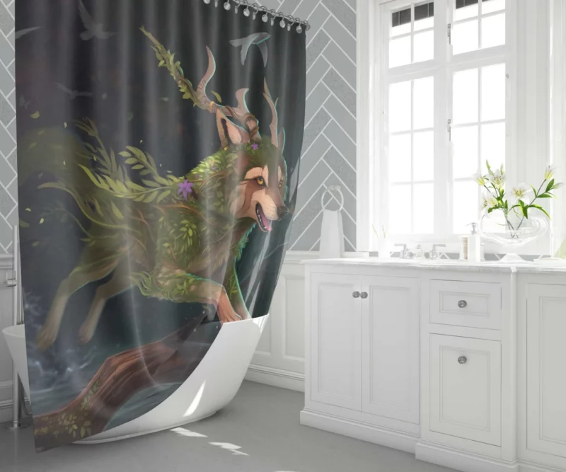 Forest Horned Wolf Enchanted Wilderness Shower Curtain 1