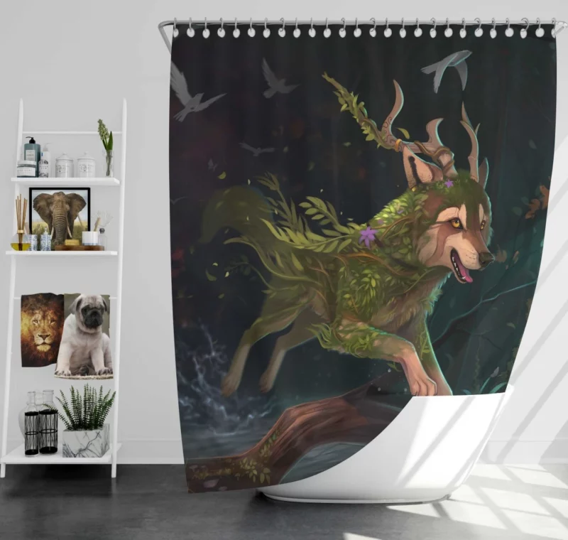 Forest Horned Wolf Enchanted Wilderness Shower Curtain