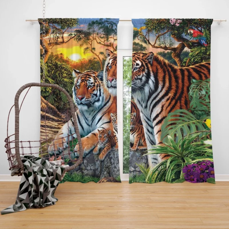 Forest Tiger Gaze Enchanted Beauty Curtain