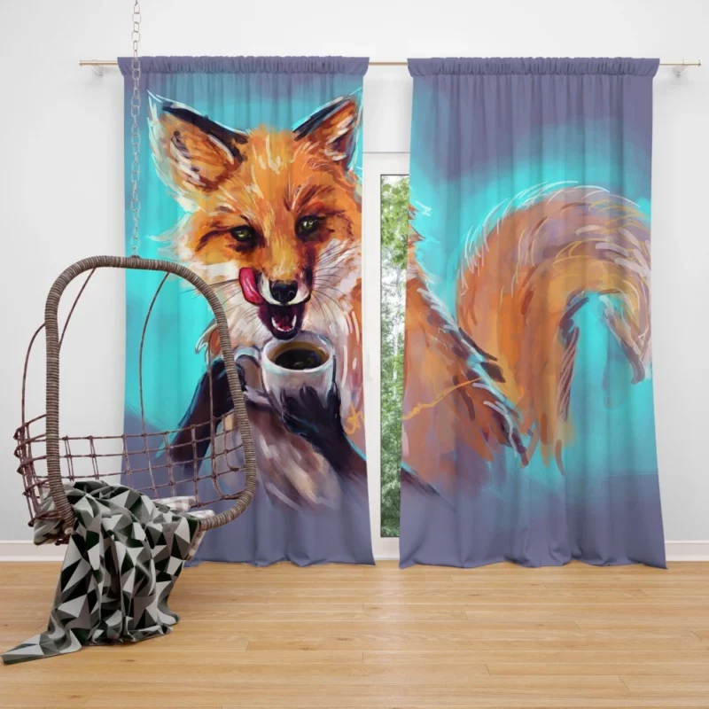 Fox Enjoying Coffee Fantasy Delight Curtain