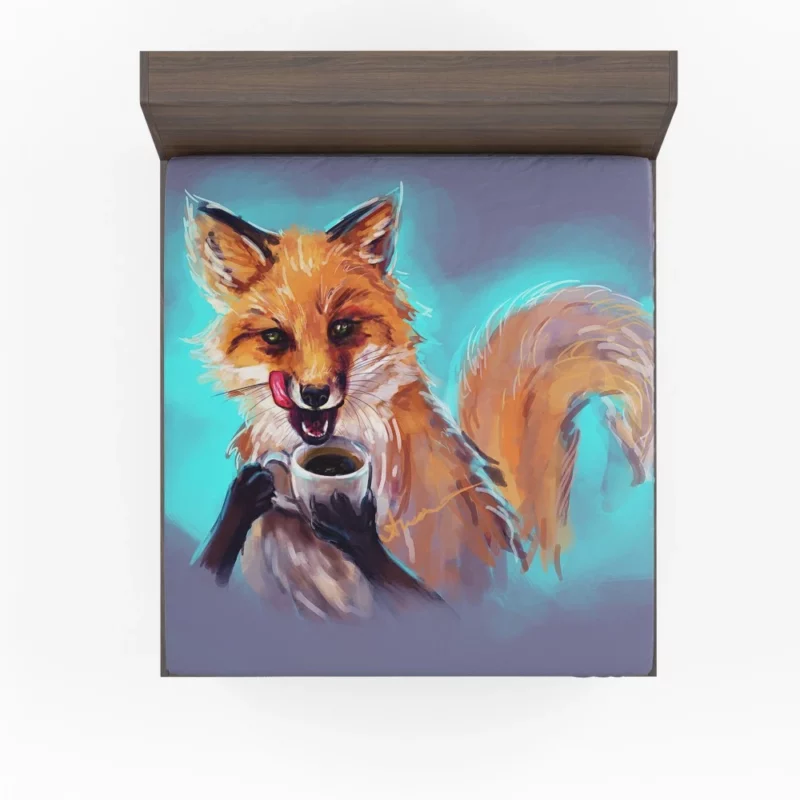 Fox Enjoying Coffee Fantasy Delight Fitted Sheet 1