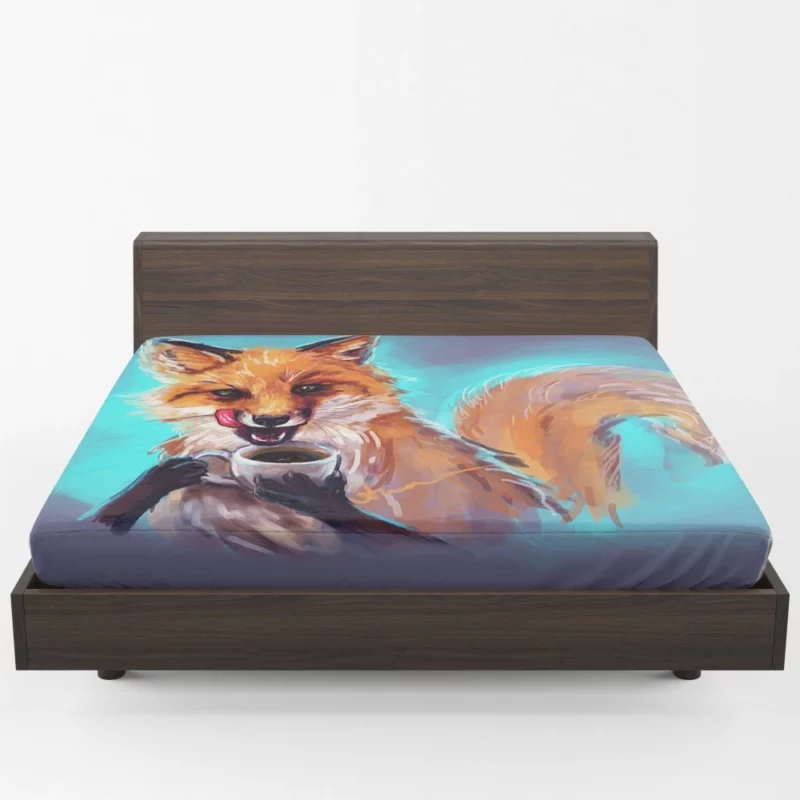 Fox Enjoying Coffee Fantasy Delight Fitted Sheet