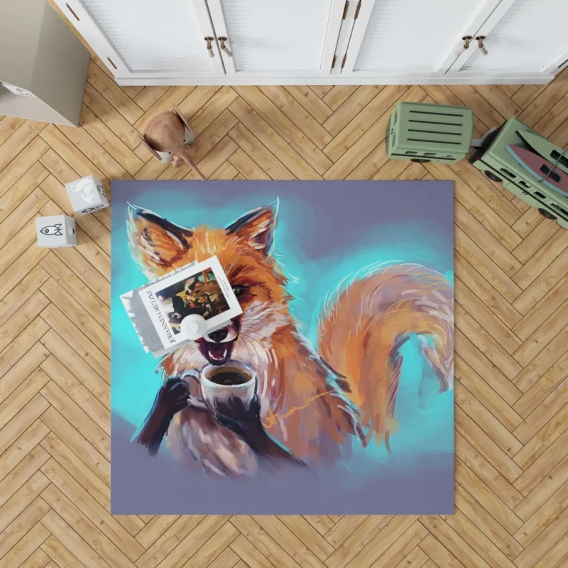 Fox Enjoying Coffee Fantasy Delight Rug