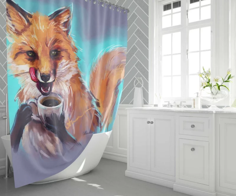 Fox Enjoying Coffee Fantasy Delight Shower Curtain 1