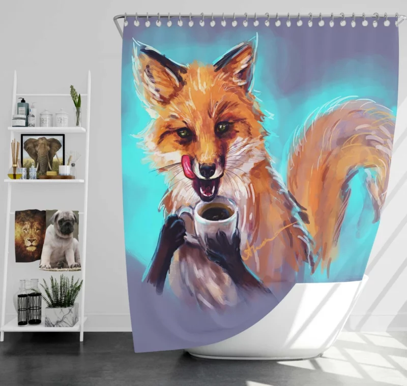 Fox Enjoying Coffee Fantasy Delight Shower Curtain