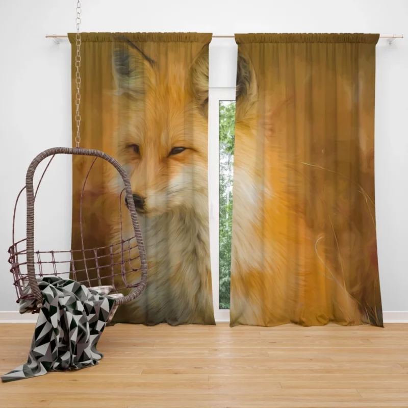 Fox in Artistic Oil Painting Filter Furry Vision Curtain