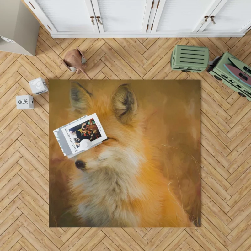 Fox in Artistic Oil Painting Filter Furry Vision Rug