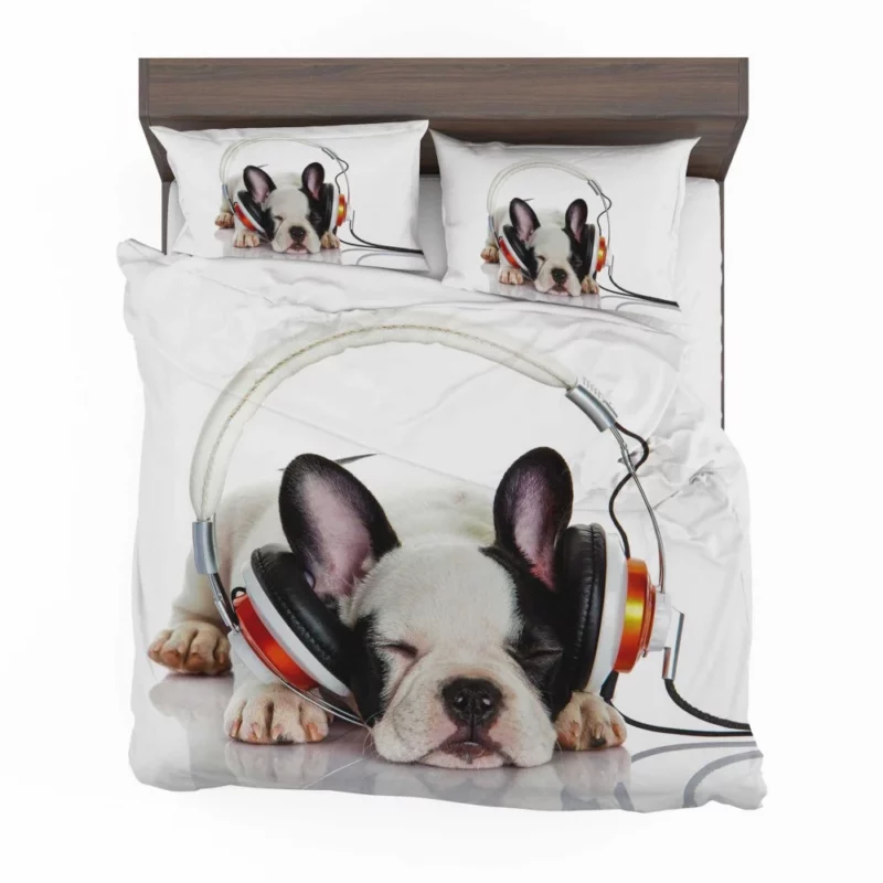 French Bulldog with Headphones Music-Loving Moment Bedding Set 1