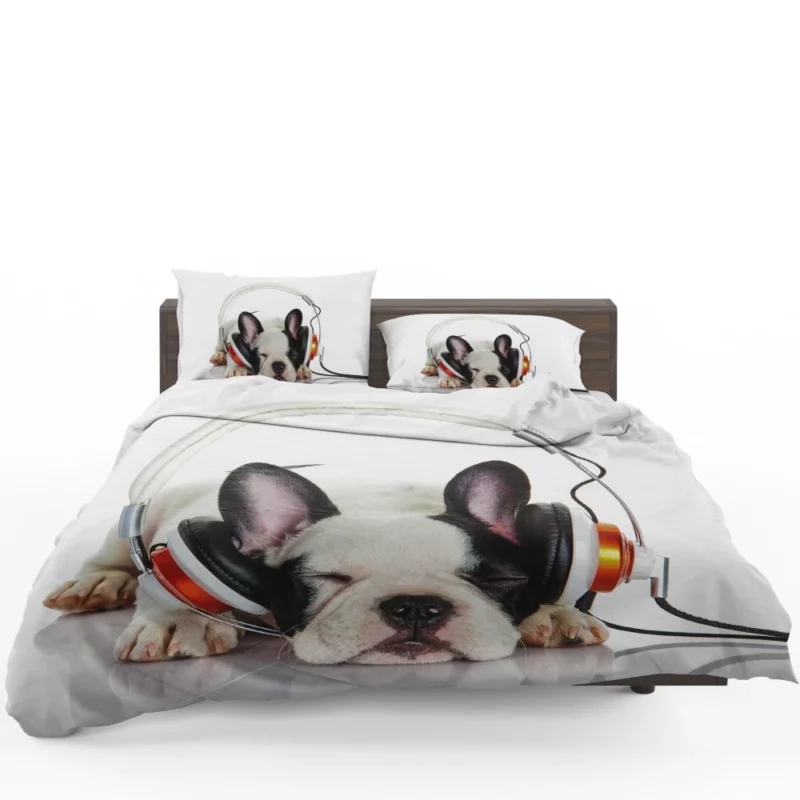 French Bulldog with Headphones Music-Loving Moment Bedding Set