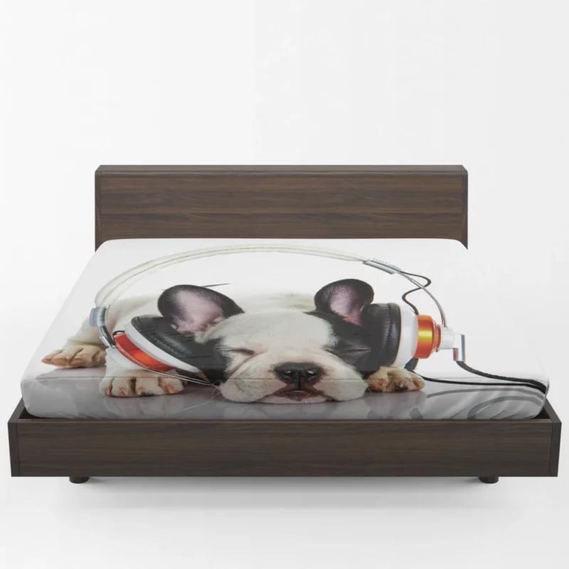 French Bulldog with Headphones Music-Loving Moment Fitted Sheet