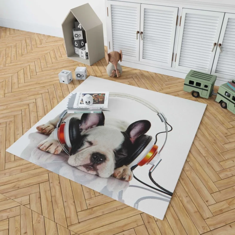 French Bulldog with Headphones Music-Loving Moment Rug 1