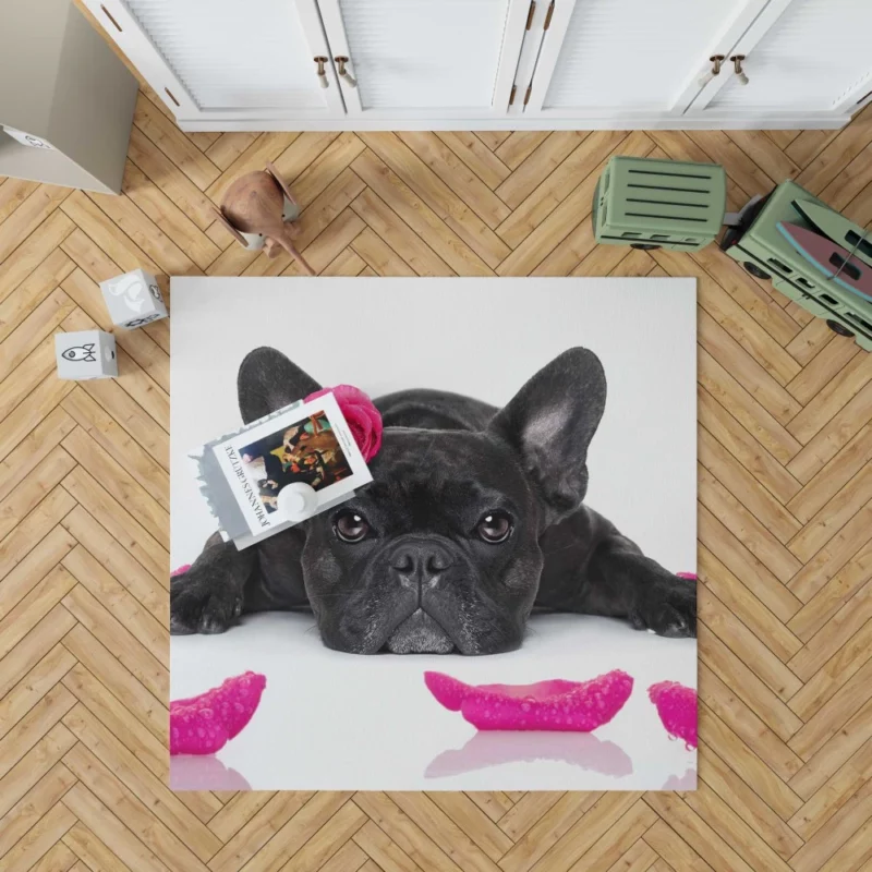 French Bulldog with Petal Charm Rug