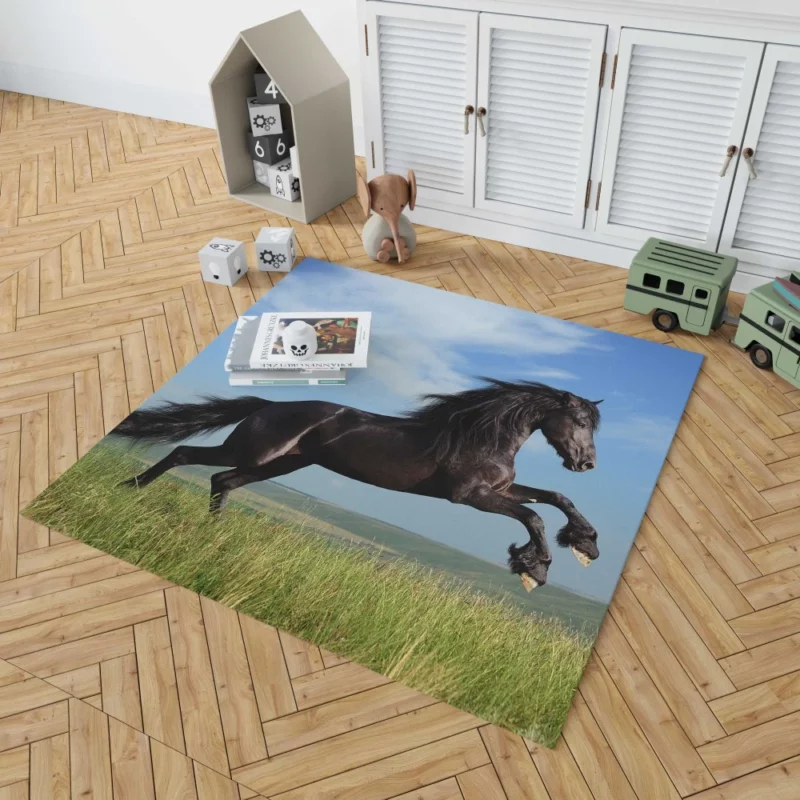 Friesian Horse Elegance in Motion Rug 1